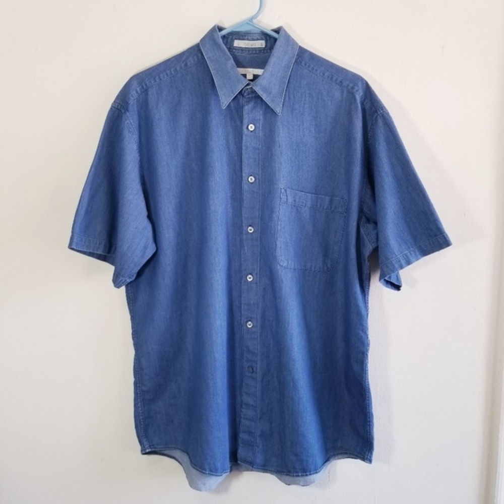 Perry Ellis Men's Blue Chambray Button Down Shirt